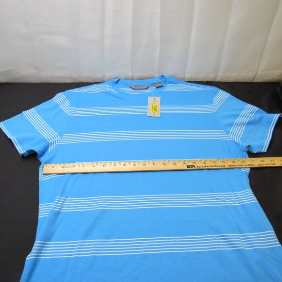Cremieux Signature T Shirt Top Medium Aqua Blue Stripe Pullover Crew Neck Knit G - Picture 6 of 7